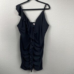 NWT Showpo Welcome Back Dress Ruffle Ruched Mini LBD Black Sz 16